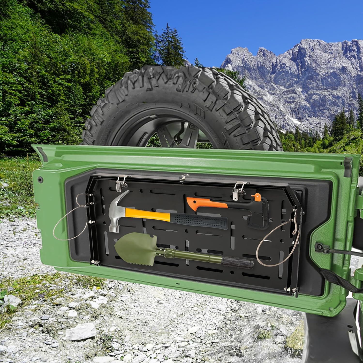 KUAFU Double-Layer Foldable Tailgate Table Compatible with 2018-2023 Jeep Wrangler JL 2/4 Door Rear Door Table Storage Cargo Shelf Steel Black