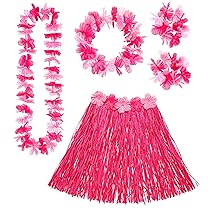 W WIDMANN MILANO Party Fashion – Set di costumi hawaiani, gonna di rafia, collana di fiori, cerchietto e braccialetti di fiori, festa estiva, festa in spiaggia, carnevale