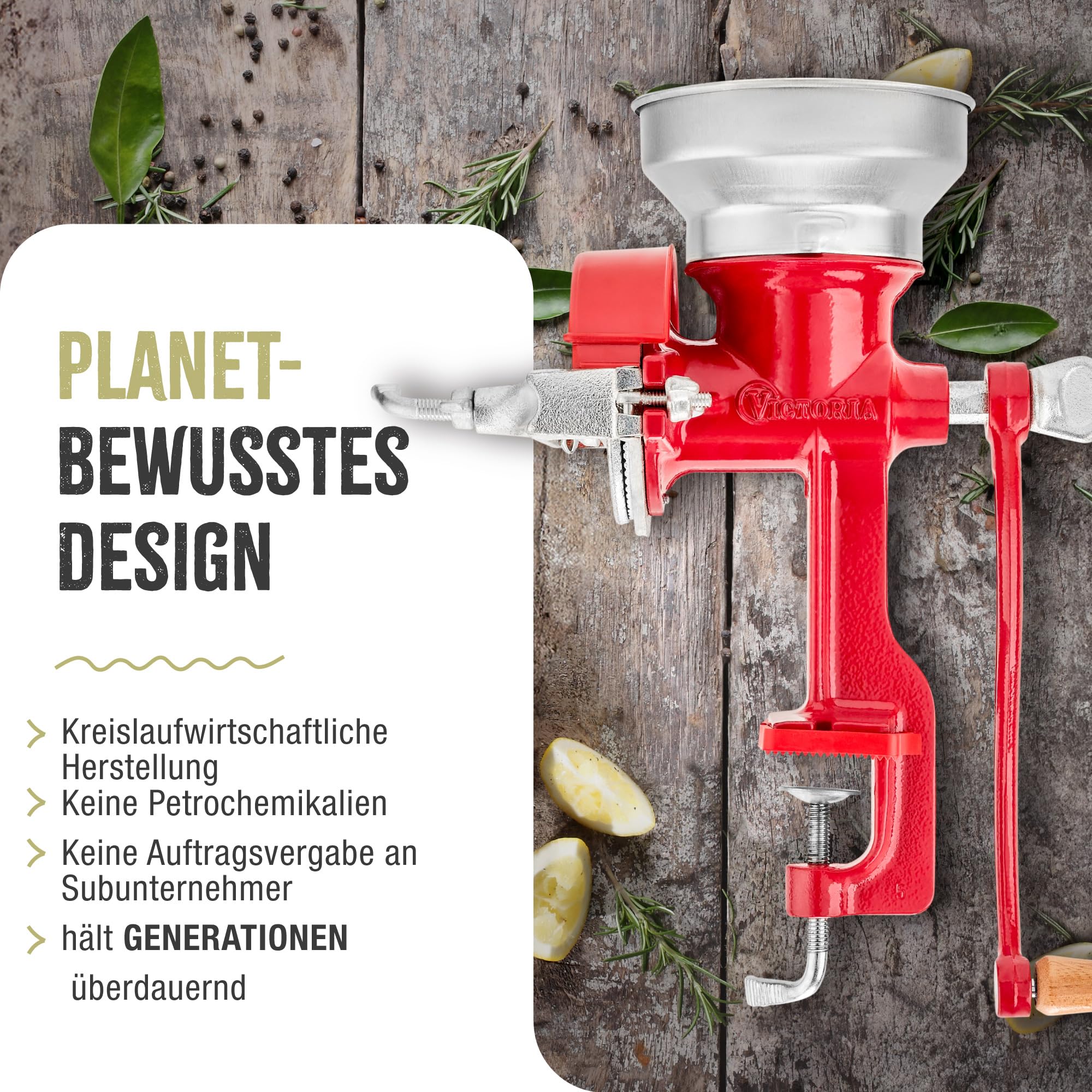 Victoria Getreidemühle Manuelle Gusseiserne Handmühle zum Mahlen von Kaffee, Mais, Hafer, Saatgut, Dicke Einstellbar, Kornmühle mit Niedrigem Trichter und Tischklemme, Grain Grinder Rot