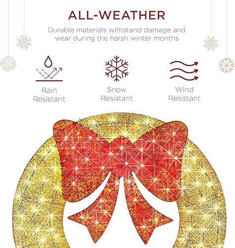 Miniatura 66 de Best Choice Products 48in Pre-Lit Outdoor Christmas Wreath Decoration, LED Metal Holiday Decor for Home w/ 140 Lights, Bow - Green/Red