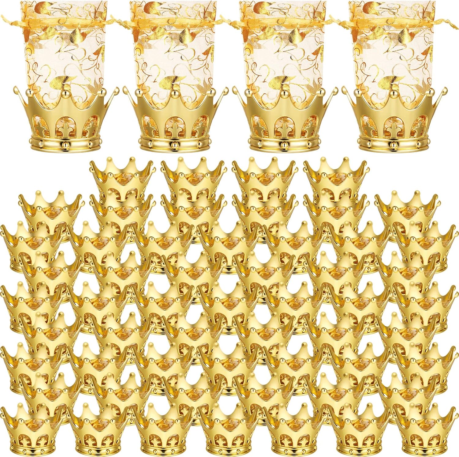 Jetec Gold Fillable Crown Goblet with Pouch for Candy Chocolate Cake Dessert Storage Decoration for Wedding Birthday Party(Gold,60 Pieces)