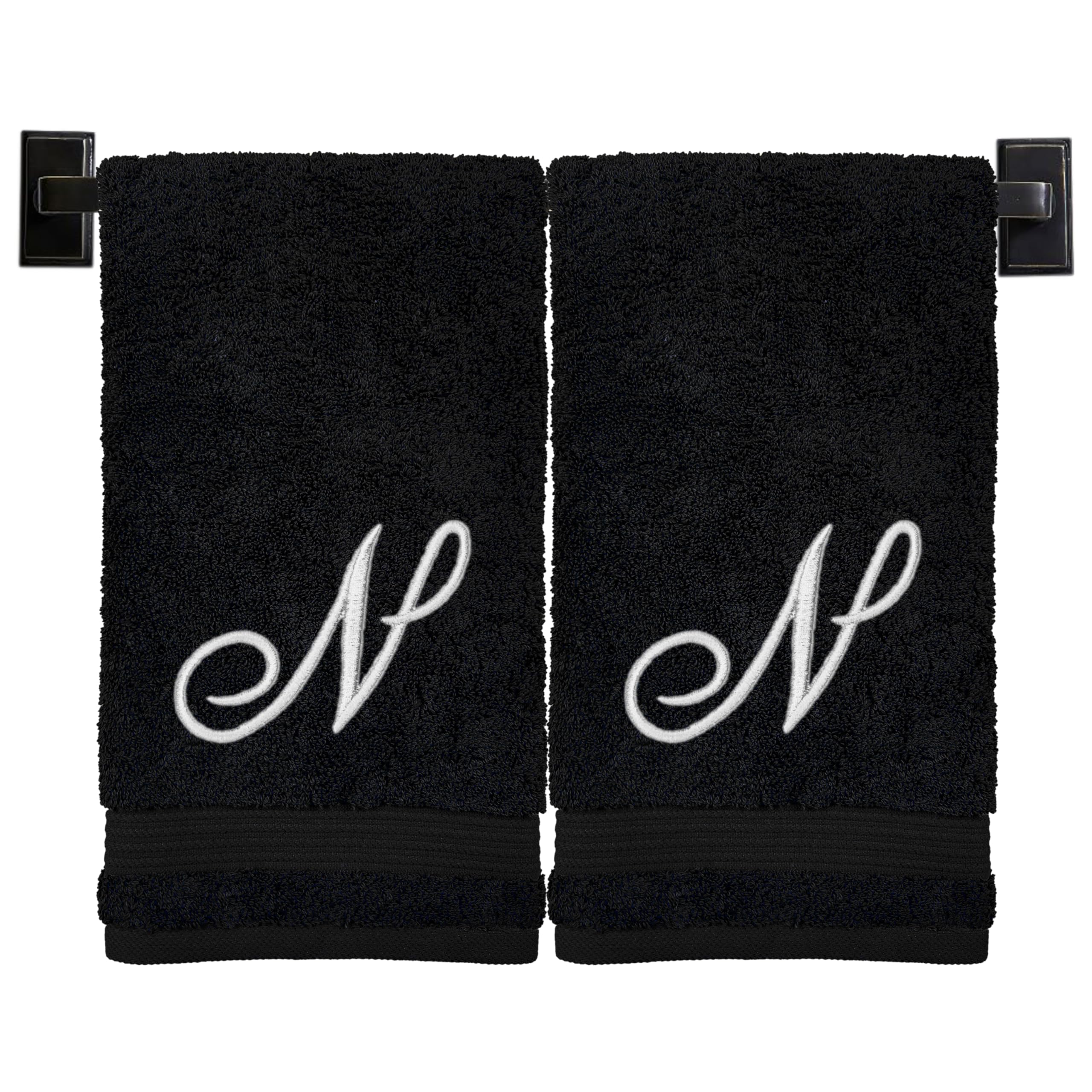 Custom Luxury Towels Black Hand Towels for Bathroom with Monogram | Luxury Cotton Turkish Towels | Embroidered in USA | Set of 2 | Choose Set Color