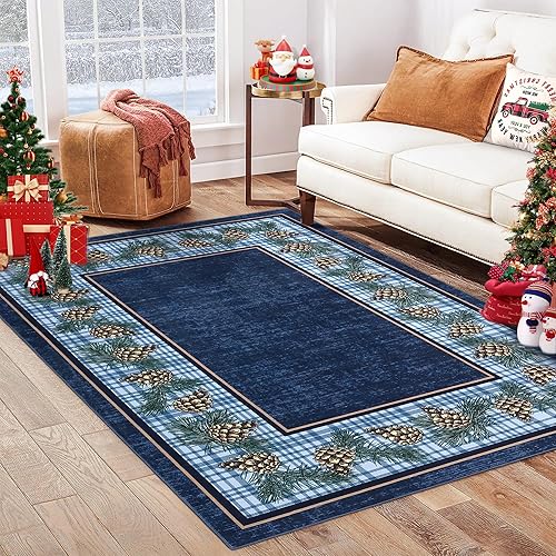 Miniatura 19 de RUGSREAL Alfombra de área de Navidad de 2 x 3 pies, tapete de invierno con árbol de Navidad y copo de nieve para entrada, tapete de Navidad, tapete