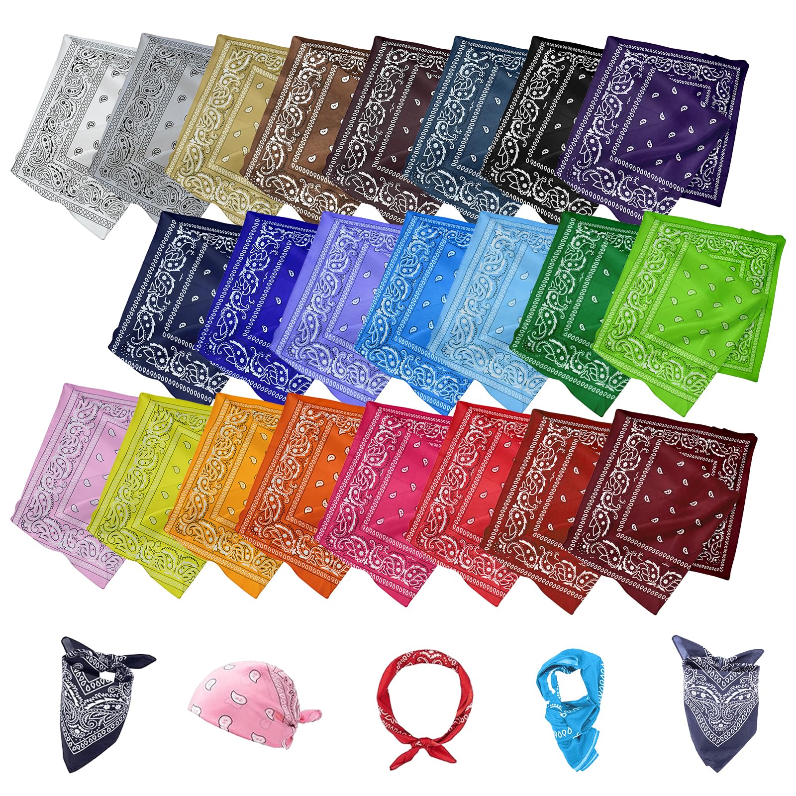 23 Stück Bandana Damen Herren Vielseitige Bandanas Paisley Muster Mischfarben 55 x 55 cm Halstücher Kopftuch, Kopfbedeckungen für Jedes Outfit