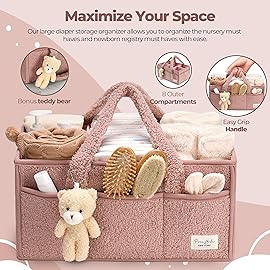 PeraBella Baby Diaper Caddy Organizer with Handle, Boy & Girl Shower Gift Basket, Portable Diaper Storage Basket Bin for Wipes, Newborn Baby Essentials Registry Search Must Haves, Car Caddy Organizer