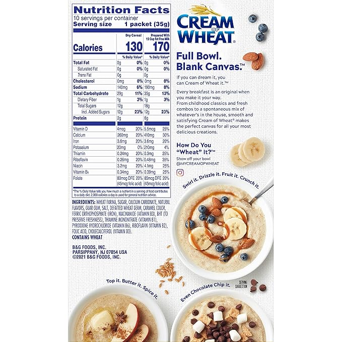 Cereal Caliente Instantáneo Cream of Wheat, Sabor Plátanos y Crema, 1.23 Onzas, Paquete de 10 miniatura 2