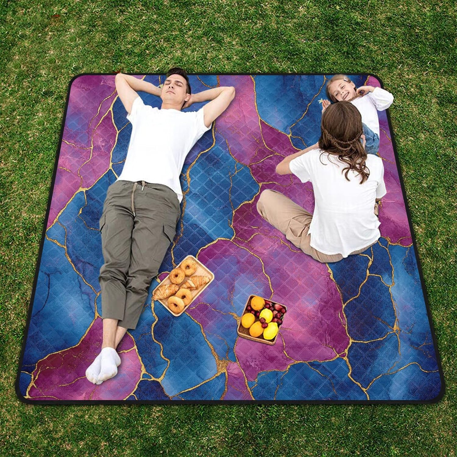 Marble Royal Blue Hot Pink Waterproof Picnic Table Large Outdoor Party Big Beach Blanket for Ground Spring Gifts esterilla para la Playa