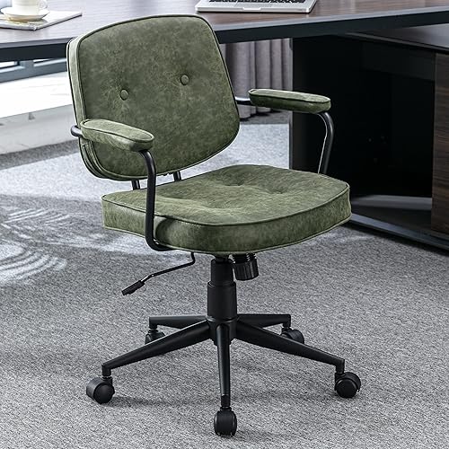DUOMAY Silla de escritorio retro para computadora de oficina en casa con reposabrazos, moderna silla giratoria de respaldo medio, silla de trabajo