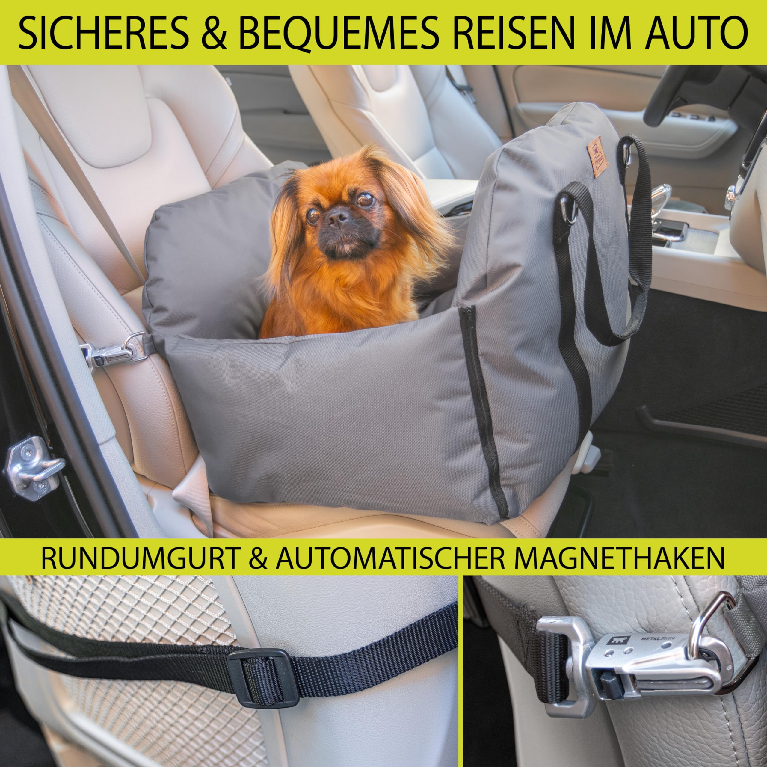Ferplast Borsa Trasportino Cane, con Tracolla e Maniglie, Cuscino Reversibile, Fissaggio al Sedile e Moschettone Magnetico, 52 × 46 x h 35 cm, CRUISER Borsa Cane e Trasportino Cane Auto, Grigio