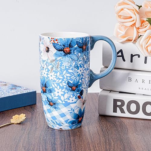 Miniatura 2 de Topadorn Taza de viaje de cerámica con asa, tapa deslizante resistente a salpicaduras, perfecta para café y té, apta para microondas y lavavajillas,