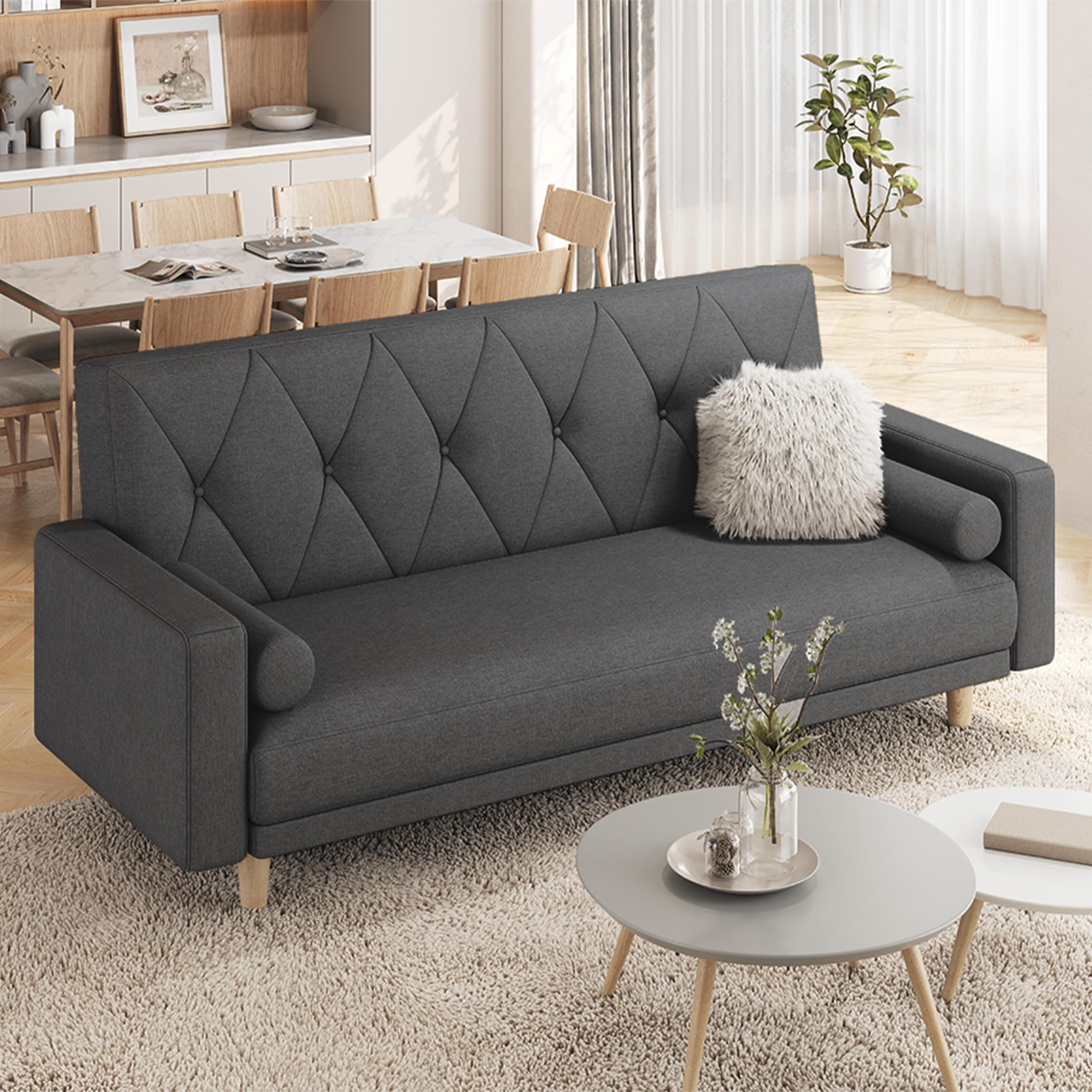Yaheetech Convertible Sofa Bed Fabric Sofa Couch Click Clack Modern Sleeper Sofa Settee with 2 Bolster Pillows for Living Room/Guest Room Black — image 1