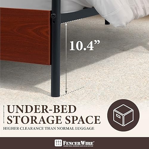 Miniatura 4 de Fencer Wire Marco de cama de metal de esquina redonda con cabecera y estribo de madera modernos, base de colchón, plataforma de metal con marco de