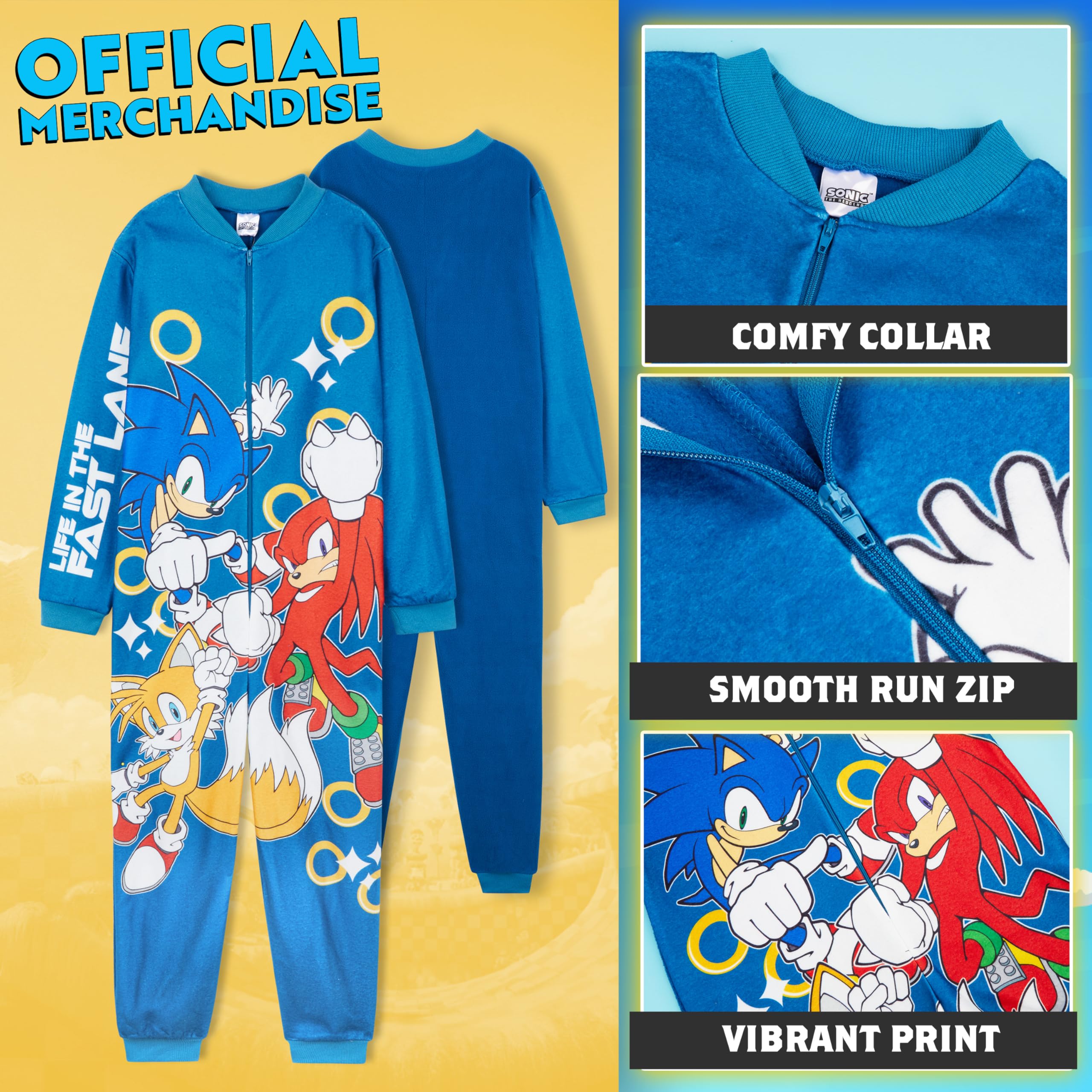 Get Trend Sonic The Hedgehog Pijama Entero Niño con o sin Capucha, Pijama Una Pieza, Polar Ropa de Dormir, Regalos para Niños