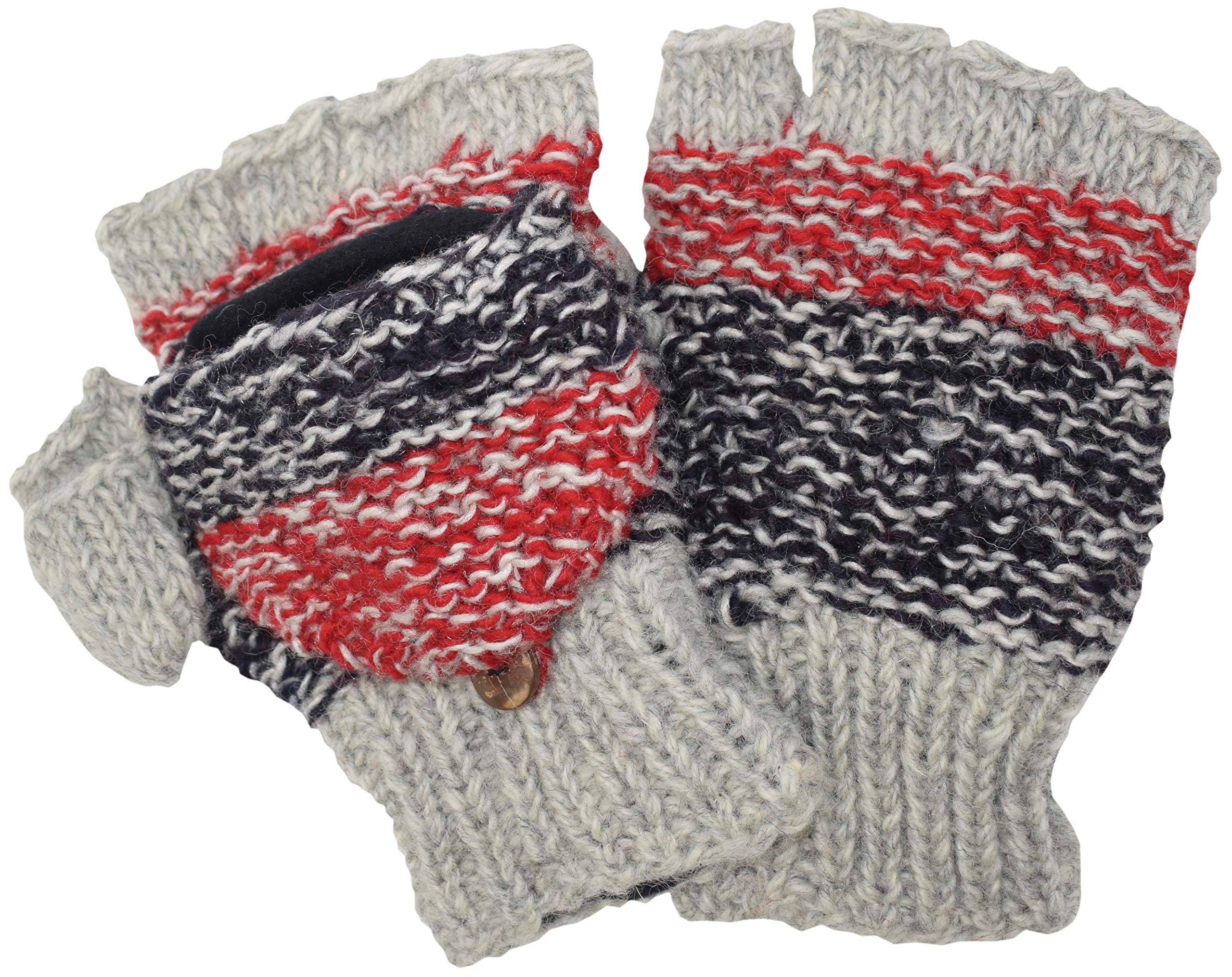 Gheri Men's K Woolen Nit Fleecelined Fingerless Gloves Convertible Mittens