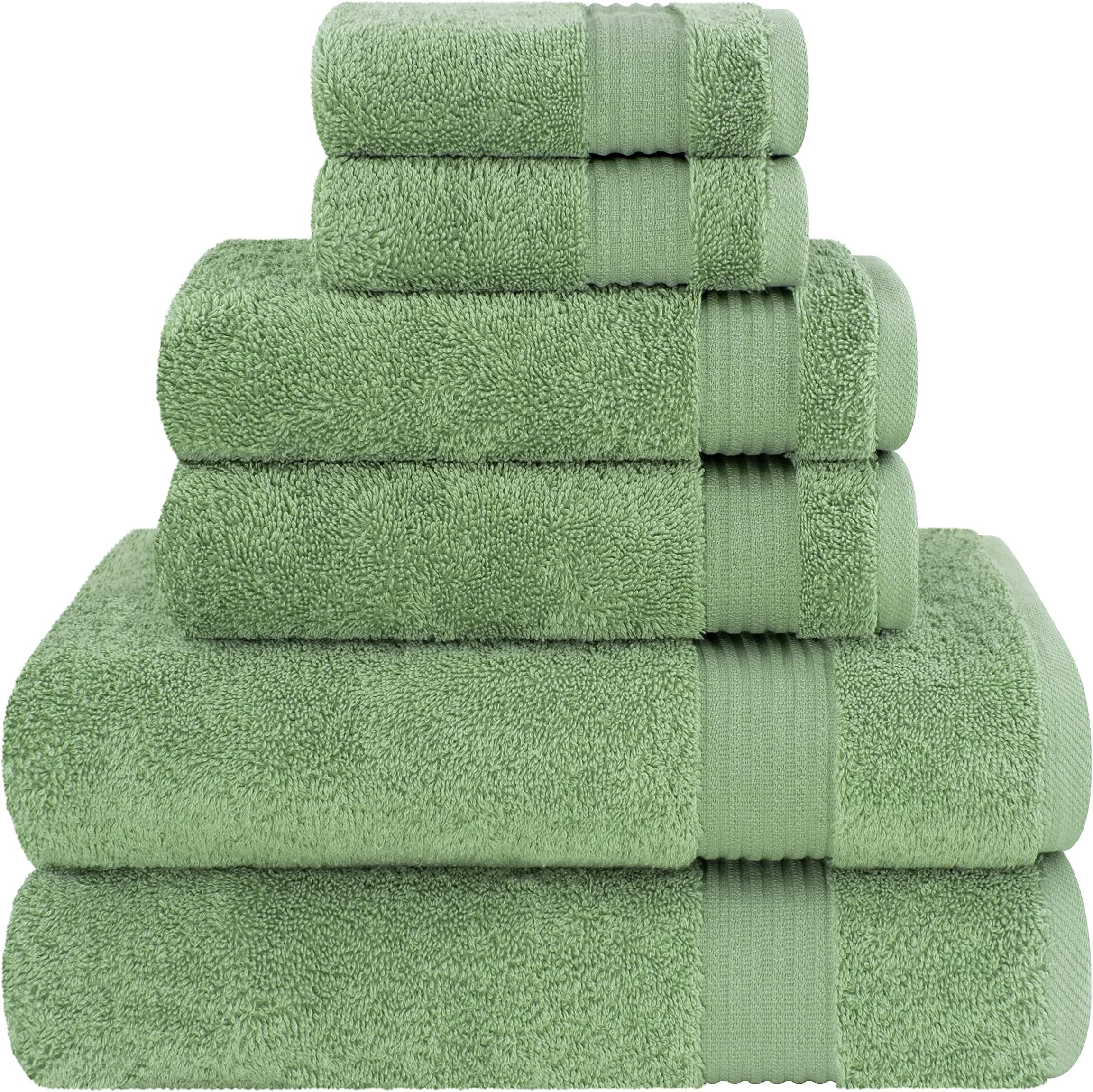 Cotton Paradise Towel Set of 6, 2 Bath Towels, 2 Hand Towels and 2 Washcloths Towels for Bathroom Sets, Green