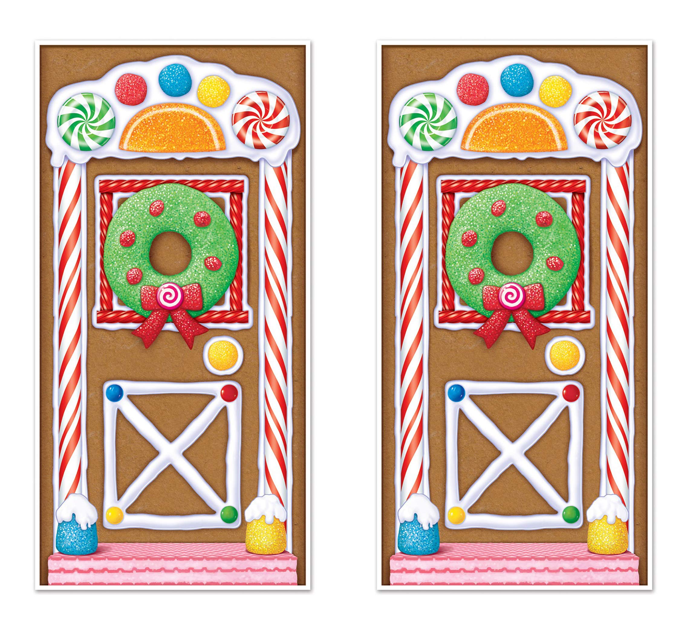 Beistle Gingerbread House Door Covers 2 Piece Christmas Party Supplies, Winter Décor, 30" x 5', Multicolored