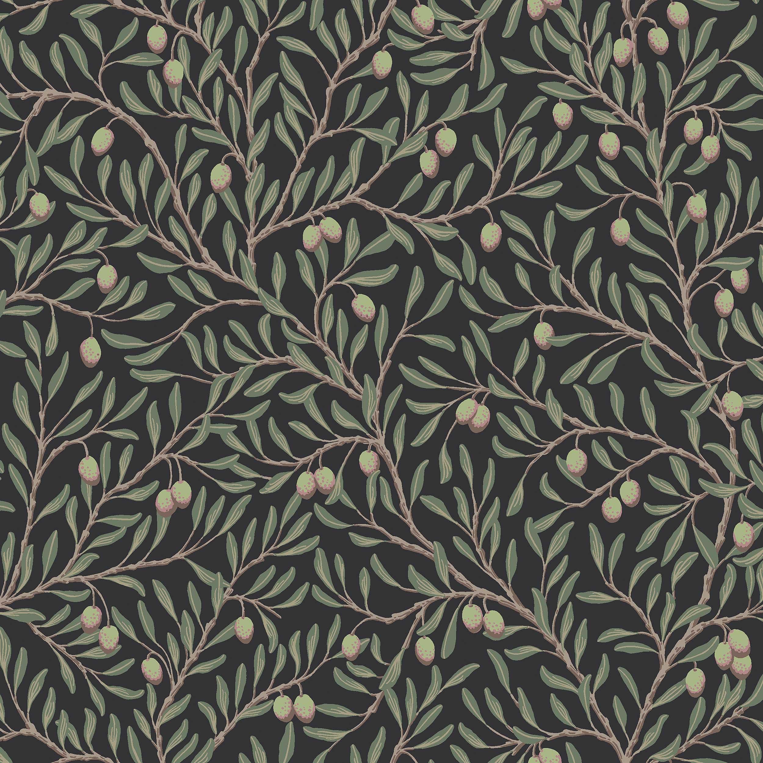 Papier Peint Non Tissé Borastapeter Olivträd Botanique Noir Vert 0.53x10.05m
