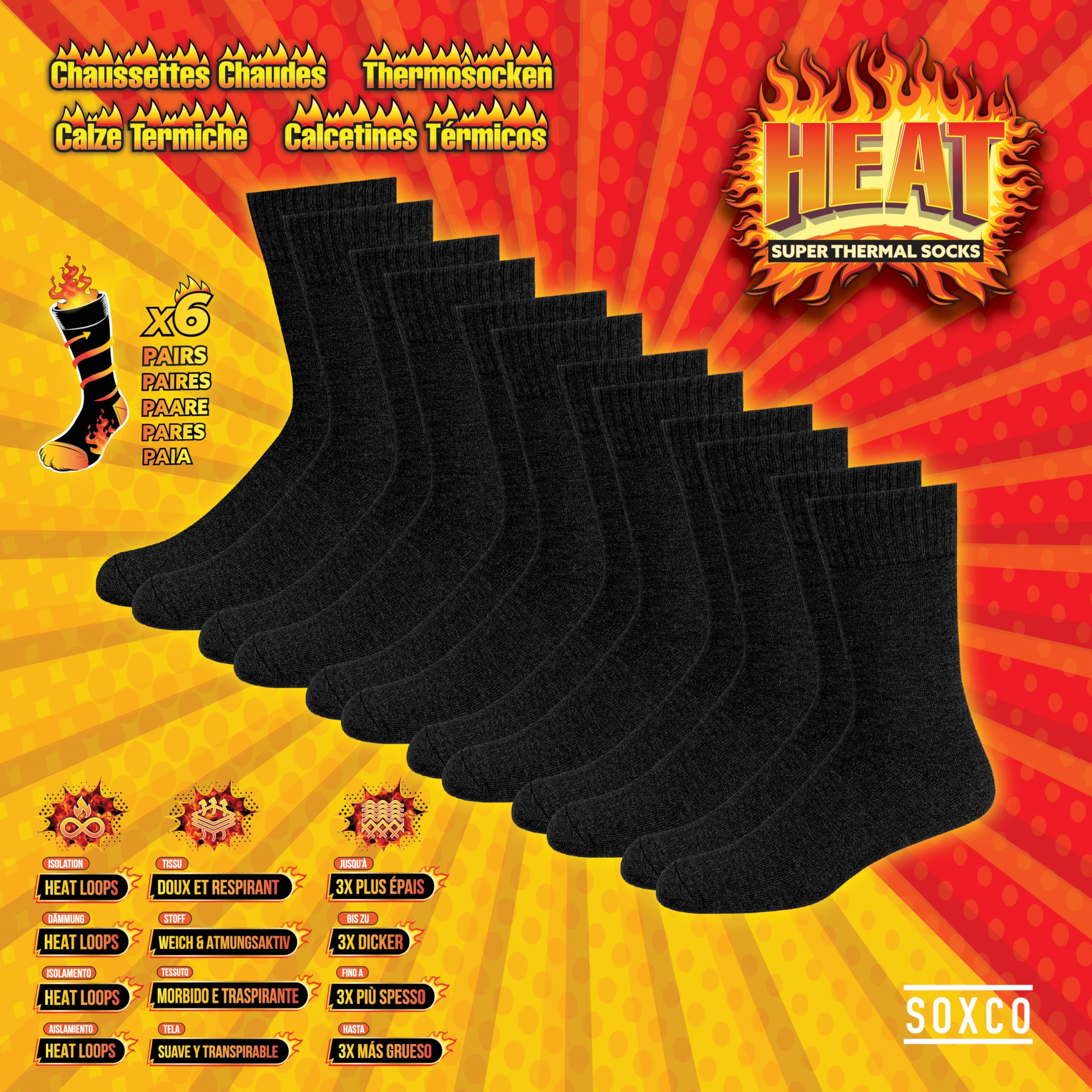 SOXCO Calze Termiche per Uomo e Donna - Calze Invernali Calde, Confezione da 6 Paia