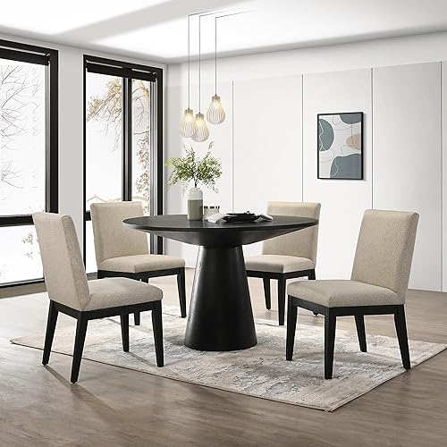 Miniatura 9 de Roundhill Furniture Rocco - Juego de comedor contemporáneo, mesa redonda con pedestal con 4 sillas, madera flotante Driftwood,Ebany,Blanco/Madera
