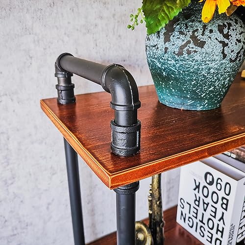 Miniatura 6 de Estantería industrial de 3 niveles de largo, estantería industrial de 3 tubos Realwood para sala de estar, entrada, oficina (marrón rústico, 60