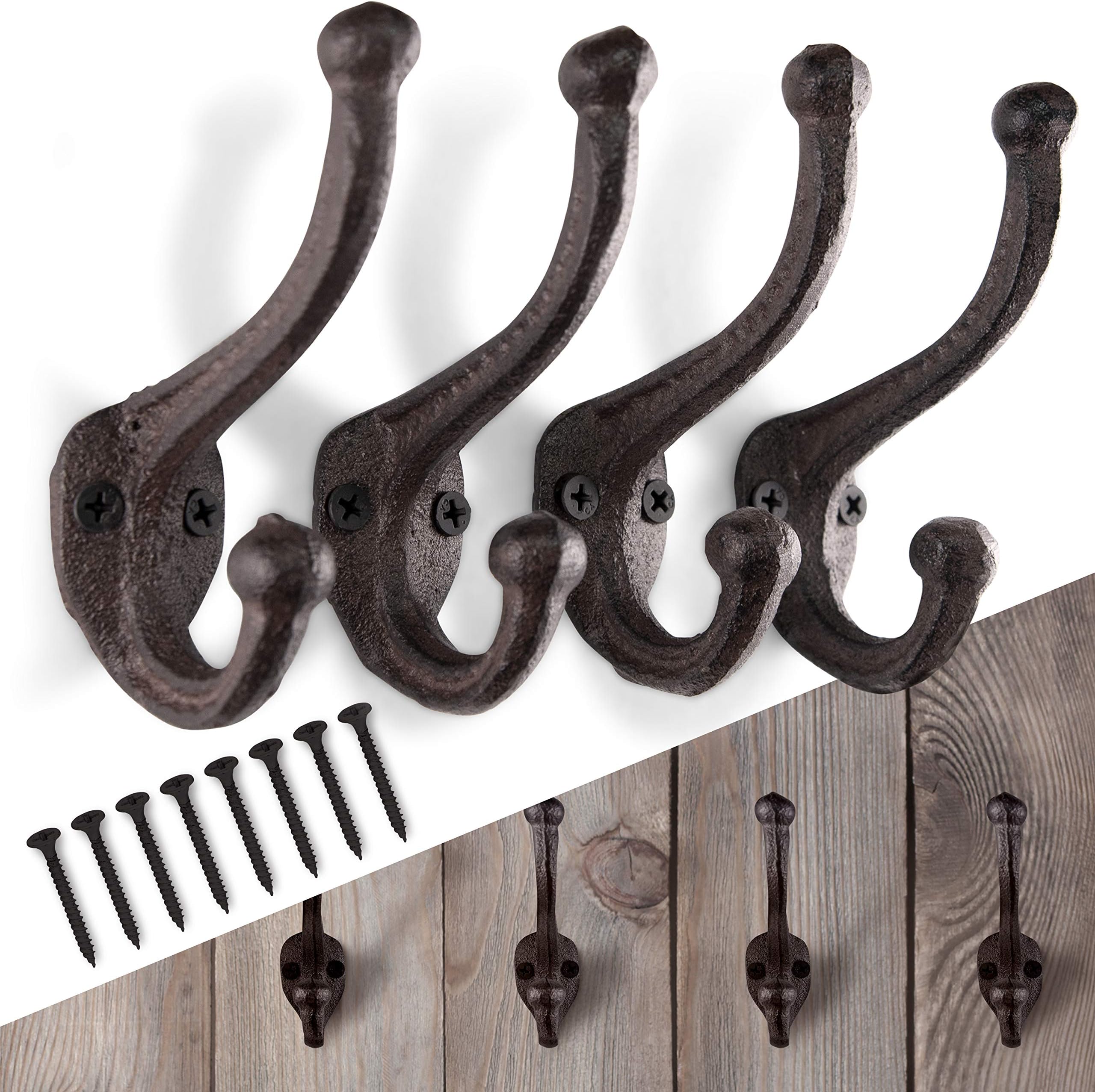 Black Rustic Hooks Set of 4 Wrought Iron Coat Hooks