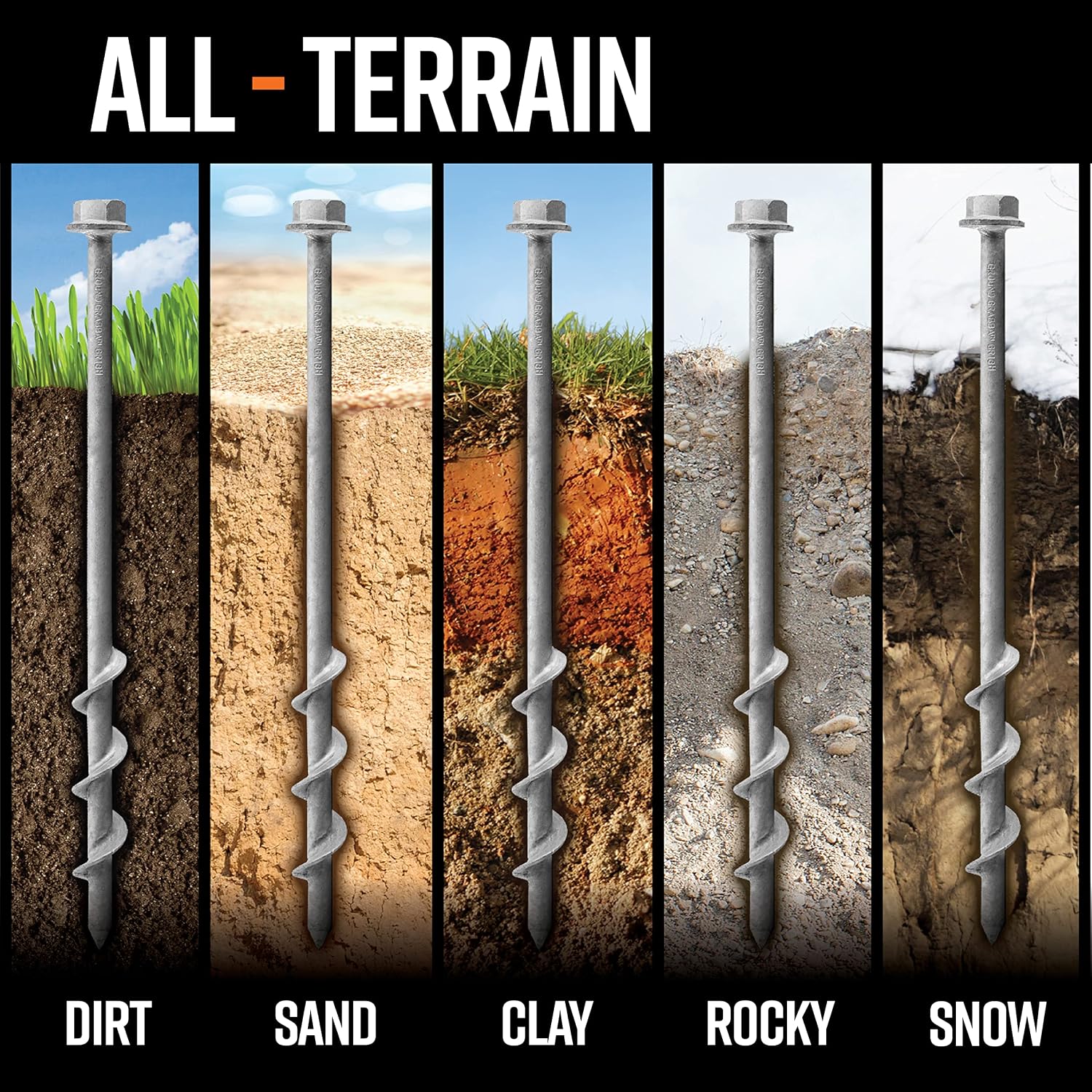 GROUNDGRABBA Screw in Tent Stake for Sand and Loose Ground | Premium Drill Driven Ground Anchor Earth Screws | Sand Screw Anchor | 12x GroundGrabba Pro 1 Stakes