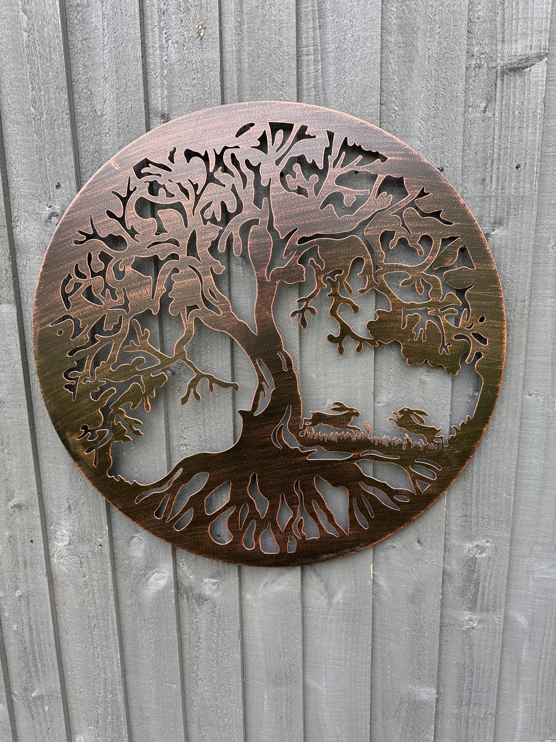 Bronze tree of life with roots with boxing hares wall art 60cm wall art suitable for indoors/outdoors birthday gift