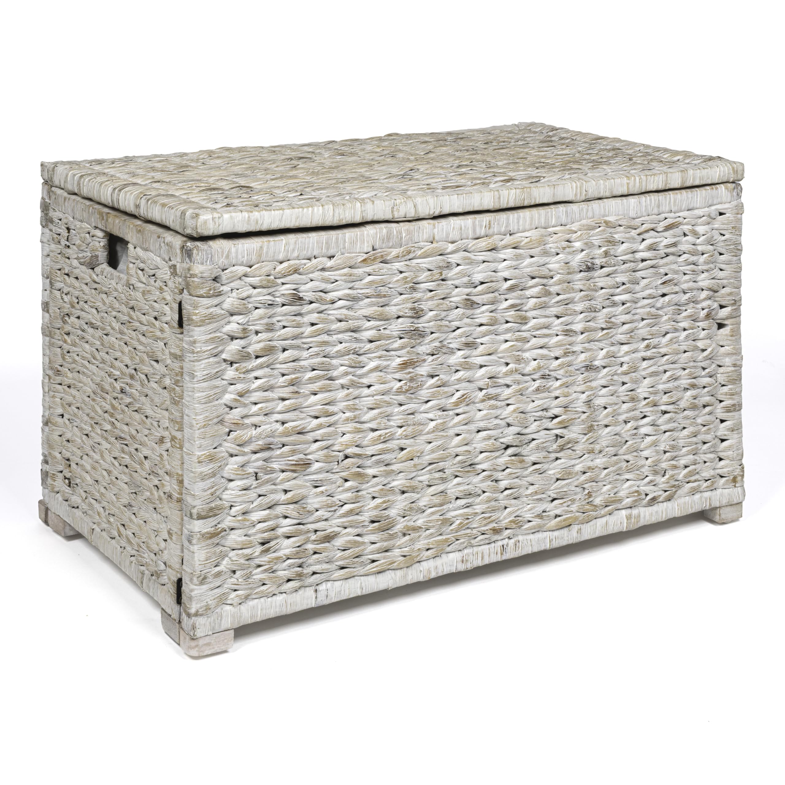happimess Anada 30" Storage Trunk Wicker Weave Water Hyacinth, White Wash