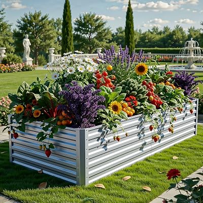 YITAHOME 6x3x2 ft Galvanized Raised Garden Bed Kit, Large Metal Planter Box with Gloves & Support Rod, Outdoor Flower Bed for Plants Vegetables, Silver