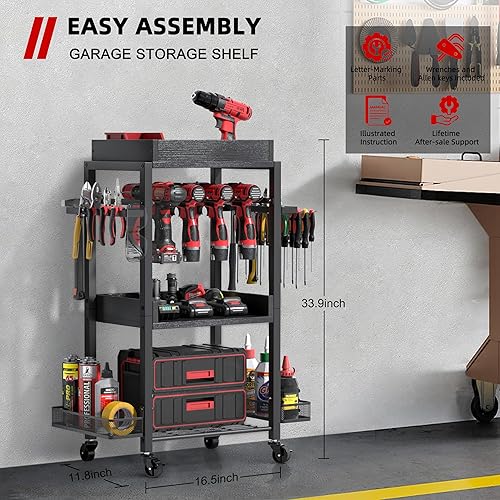 Miniatura 7 de Organizador de herramientas eléctricas, organizador de almacenamiento de garaje, estante de herramientas, estante de taladro, carrito rodante, caja