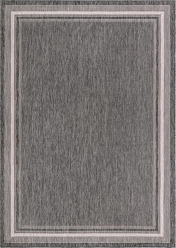 Vista 287 de Unique Loom - Colección Outdoor Border - Tapete para exteriores de borde suave - 5 pies 3 pulgadas x 8 pies, rectangular, azul/marfil azu/marfil