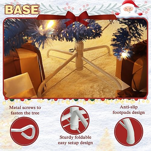 Miniatura 26 de MUPATER Árbol de Navidad artificial preiluminado de 5 pies, con nieve flocada y soporte de metal, luces blancas cálidas, decoración navideña
