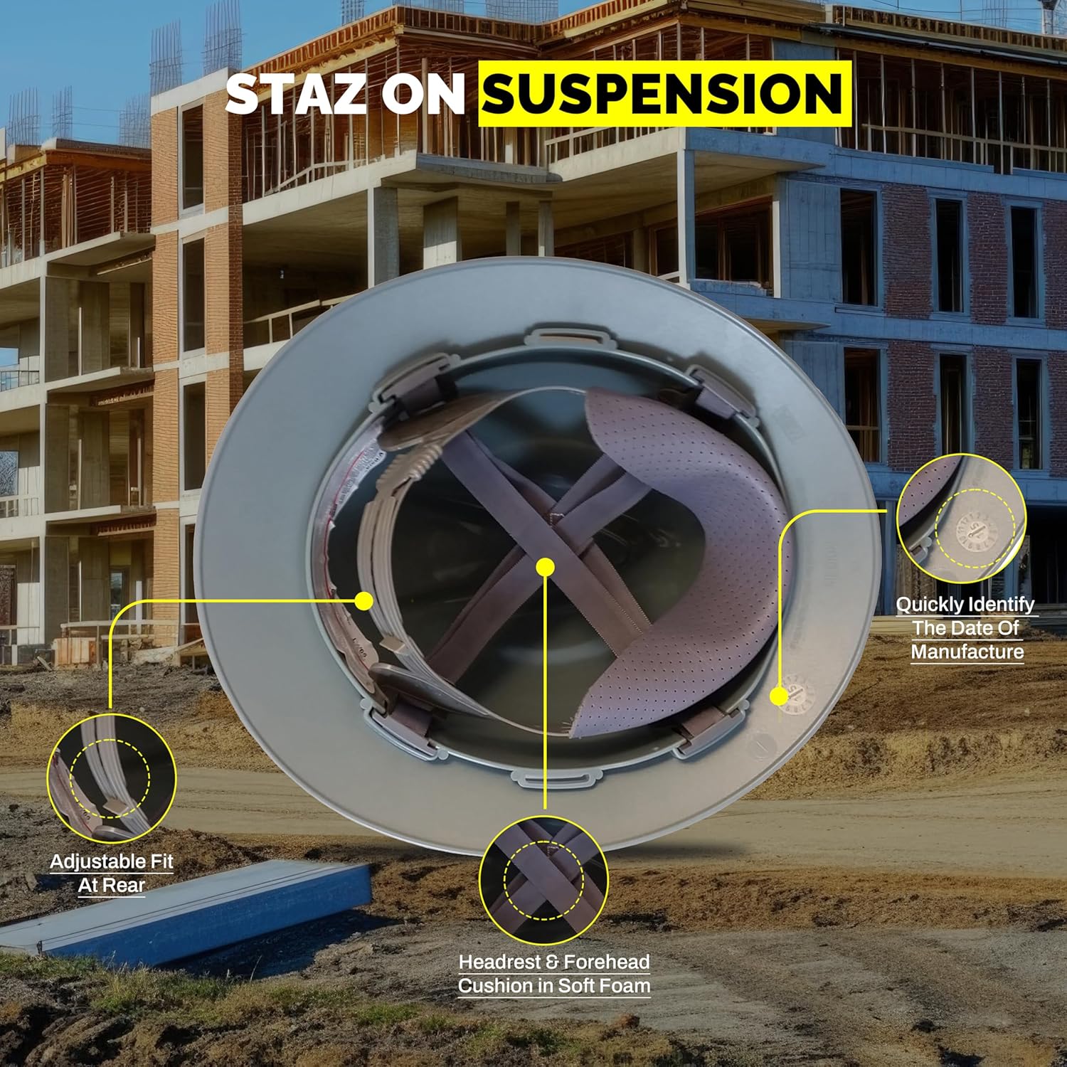 V-Guard with Staz On Suspensions Full Brim Hard Hats with Safety Tote