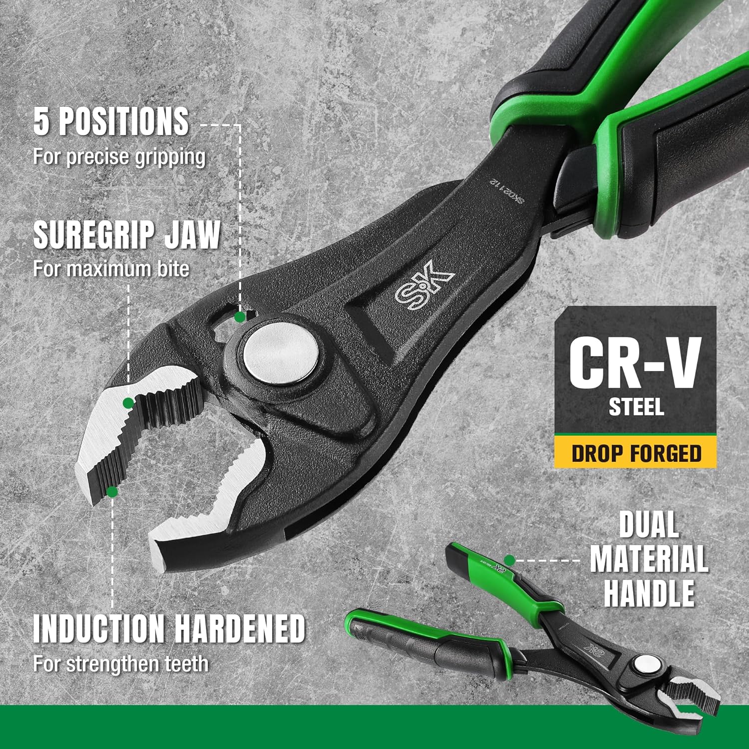 SK 2-Piece Pliers Set, 8-Inch Slip Joint Pliers & 10-Inch Pliers Wrench, Premium CR-V Construction, Ergonomic Non-slip Handle for Comfortable Grip