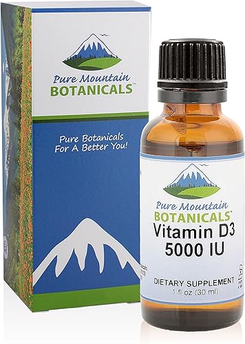Miniatura 6 de Pure Mountain Botanicals Gotas líquidas de vitamina D – Gotas líquidas Kosher D3 sin sabor en aceite MCT, 5000 IU por porción, botella de 1 onza