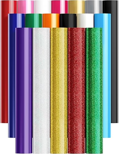 Paquete de vinilo de transferencia de calor HTV  Vinilo para planchar de 12 x 10 pulgadas para camisas, 16 colores surtidos compatibles con todas