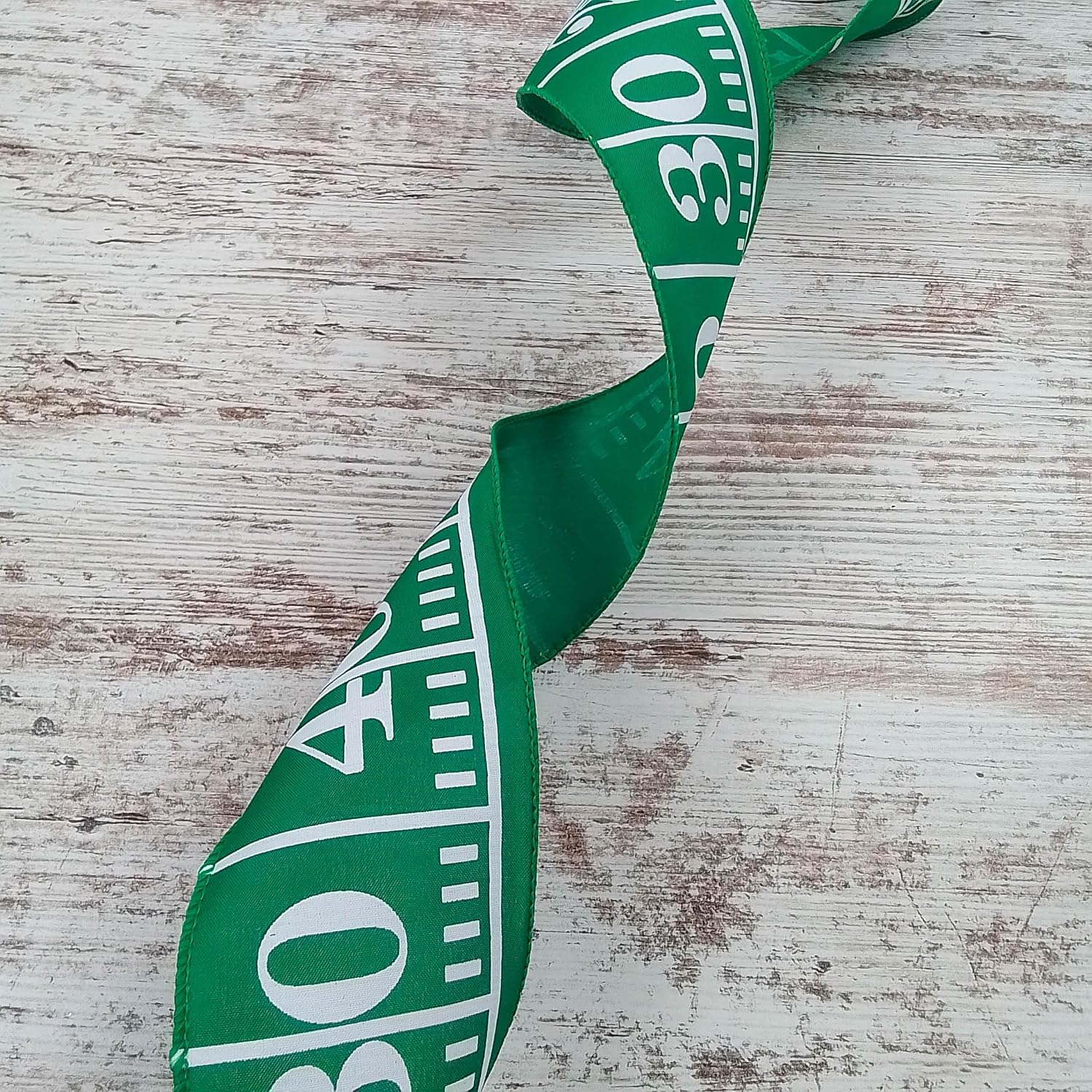 Football Wired Edge Ribbon - 2.5" x 10 Yards (Green and White)