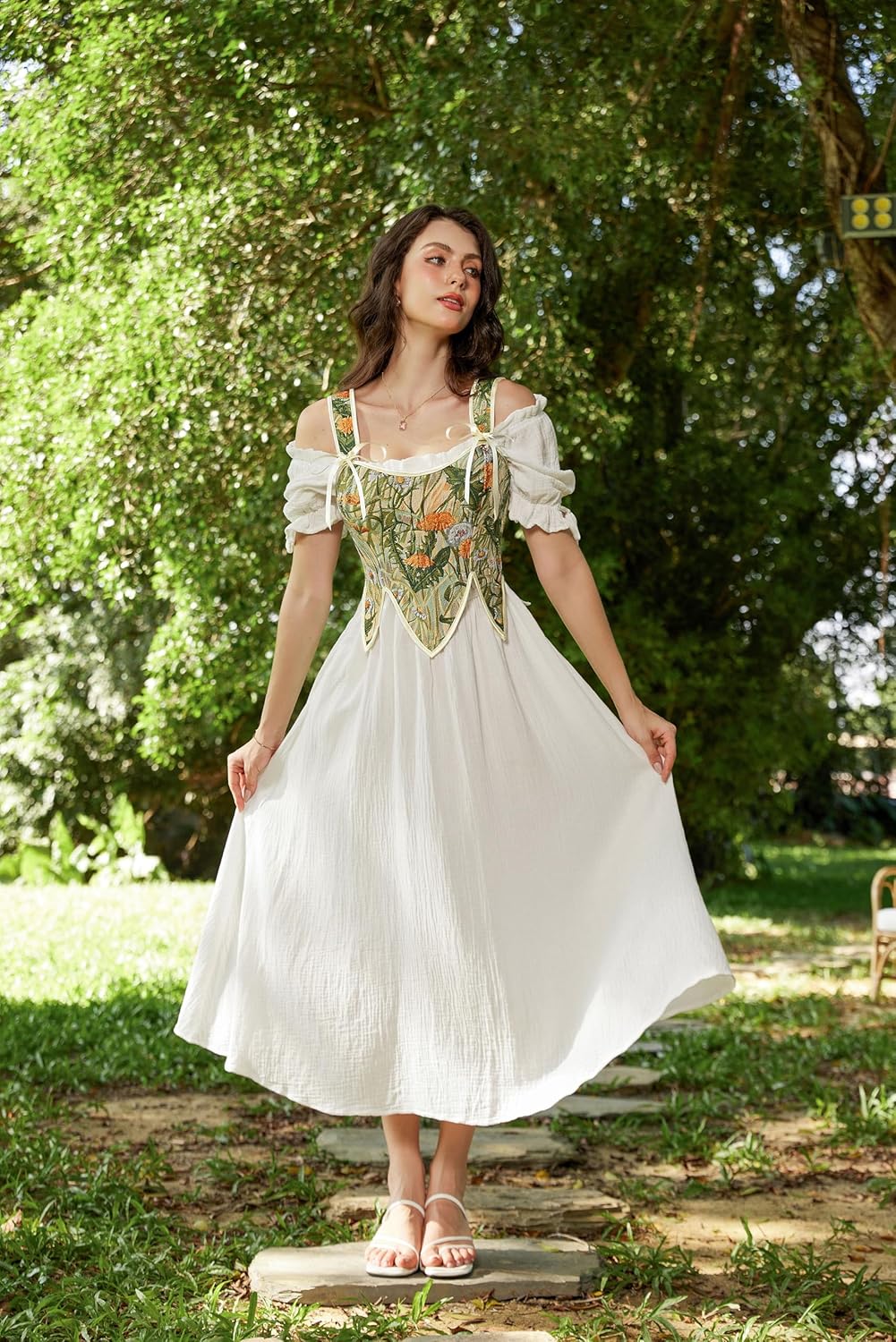 SCARLET DARKNESS Corset Tops for Women Renaissance Costume Floral Lace Up Boned Bustier with Zip - Image 3