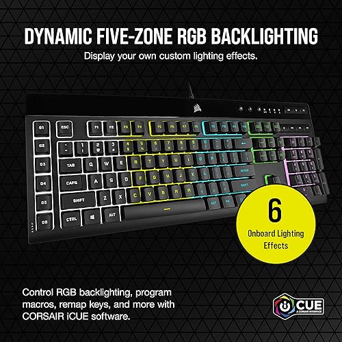 Miniatura 3 de Corsair Teclado de membrana K55 RGB PRO para juegos con cable - IP42 resistente al polvo y a los derrames - 6 teclas macro con integración Elgato -