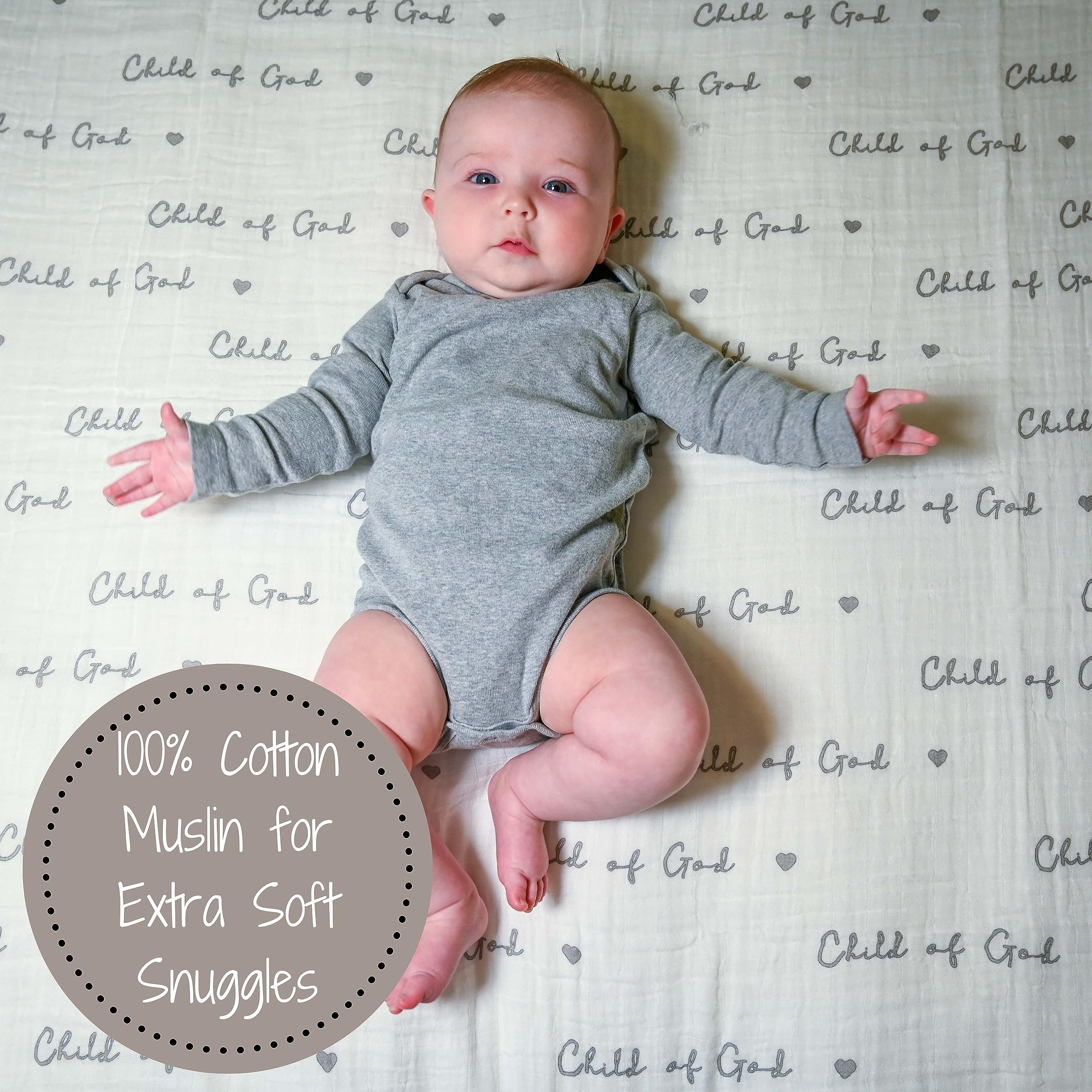 LollyBanks Manta para envolver | 100% algodón de muselina | Género neutro para recién nacidos y bebés esenciales para niñas y niños, registro | Niño de Dios Christian Print