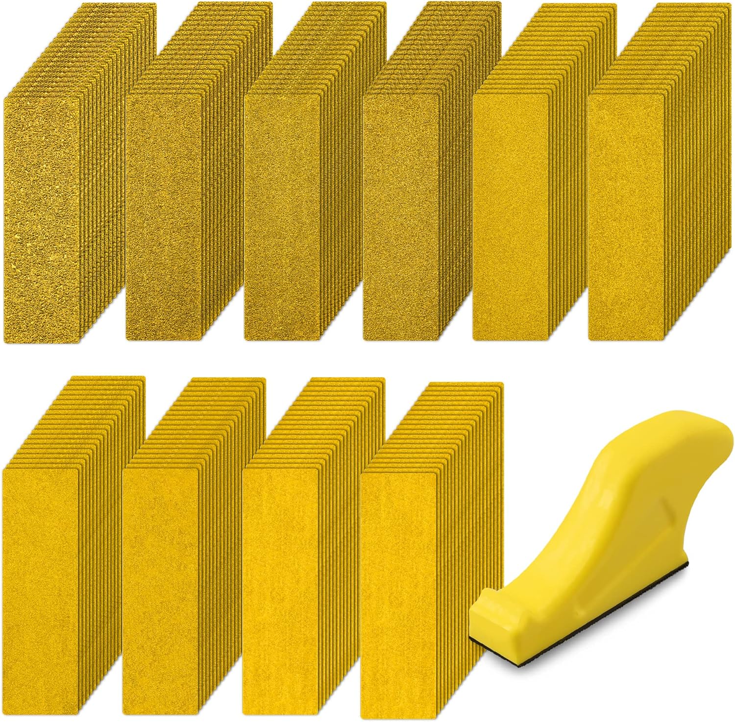 AUSTOR Micro Sander Kit with 100 Pcs Sandpaper 3.5 x 1 Inch Hook and Loop Sanding Strips Assorted 40/60/80/120/180/240/320/400/600/800 Grit Micro Sander Paper Sheets for Small Handmade Polish Works - - 