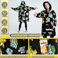 Vista 5 de Manta con Capucha de Pokemon Pikachu para Niños y Adolescentes, Manta Vestible de Forro Polar Charizard Bulbasaur Squirtle, Manta Acogedora