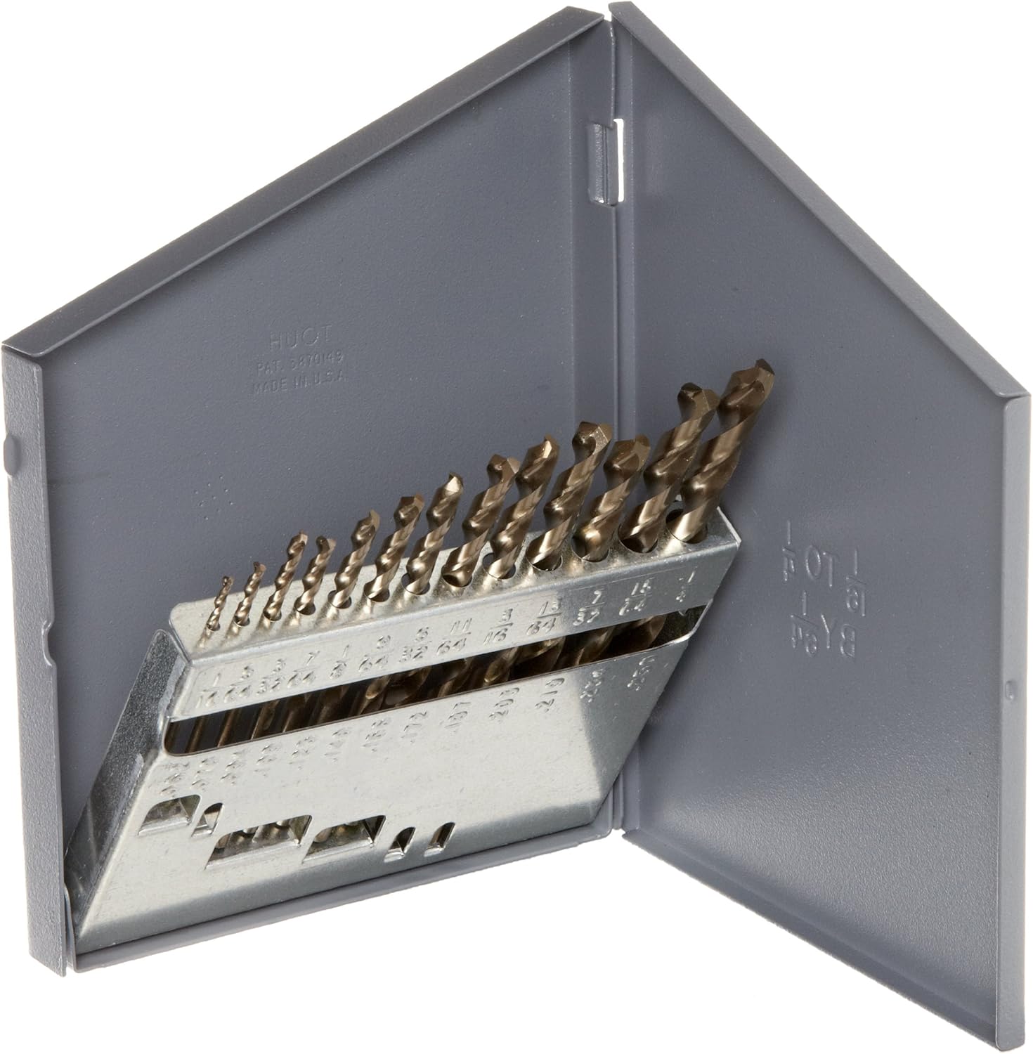 Chicago Latrobe 550 Series Cobalt Steel Jobber Length Drill Bit Set with Metal Case, Gold Oxide Finish, 135 Degree Split Point, Inch, 13-piece, 1/16" - 1/4" in 1/64" increments