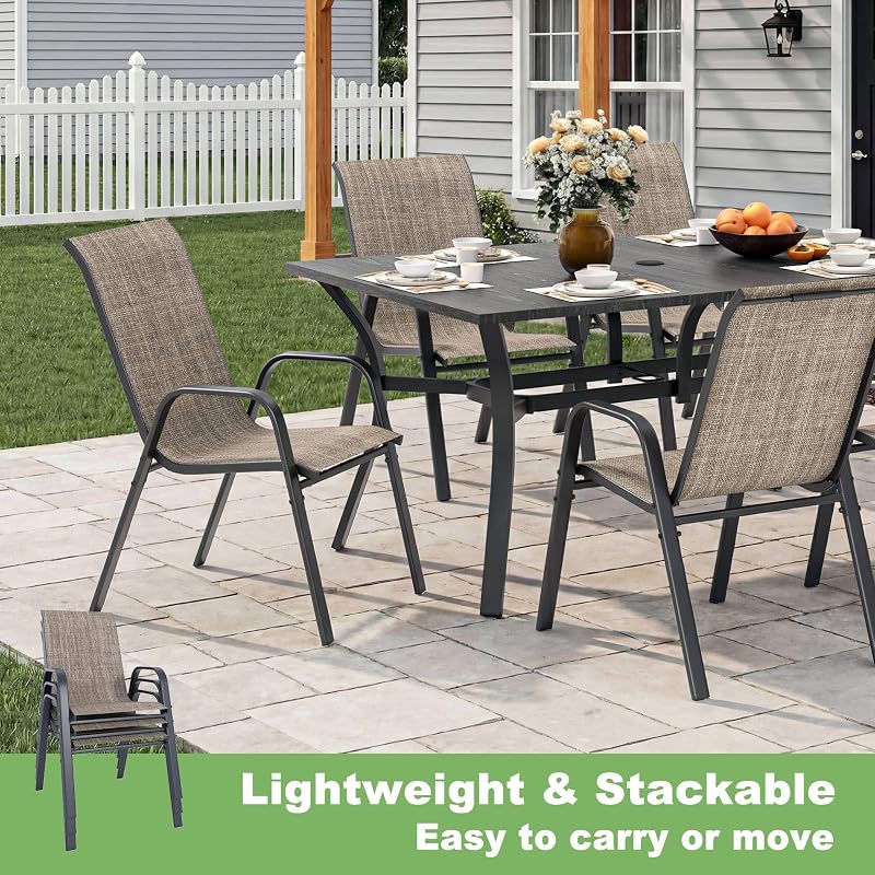 CHINNLUU Outdoor Patio Chairs Set of 4 Stackable Dining Chairs All-Weather Textilene Furniture Set for Pool Deck, Backyard, Garden image 6