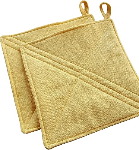 Miniatura 4 de CUSHYSTORE Soporte para ollas de 7.5 pulgadas, almohadillas térmicas para horno estilo cabaña, para cocina, color amarillo liso, 2 paquetes
