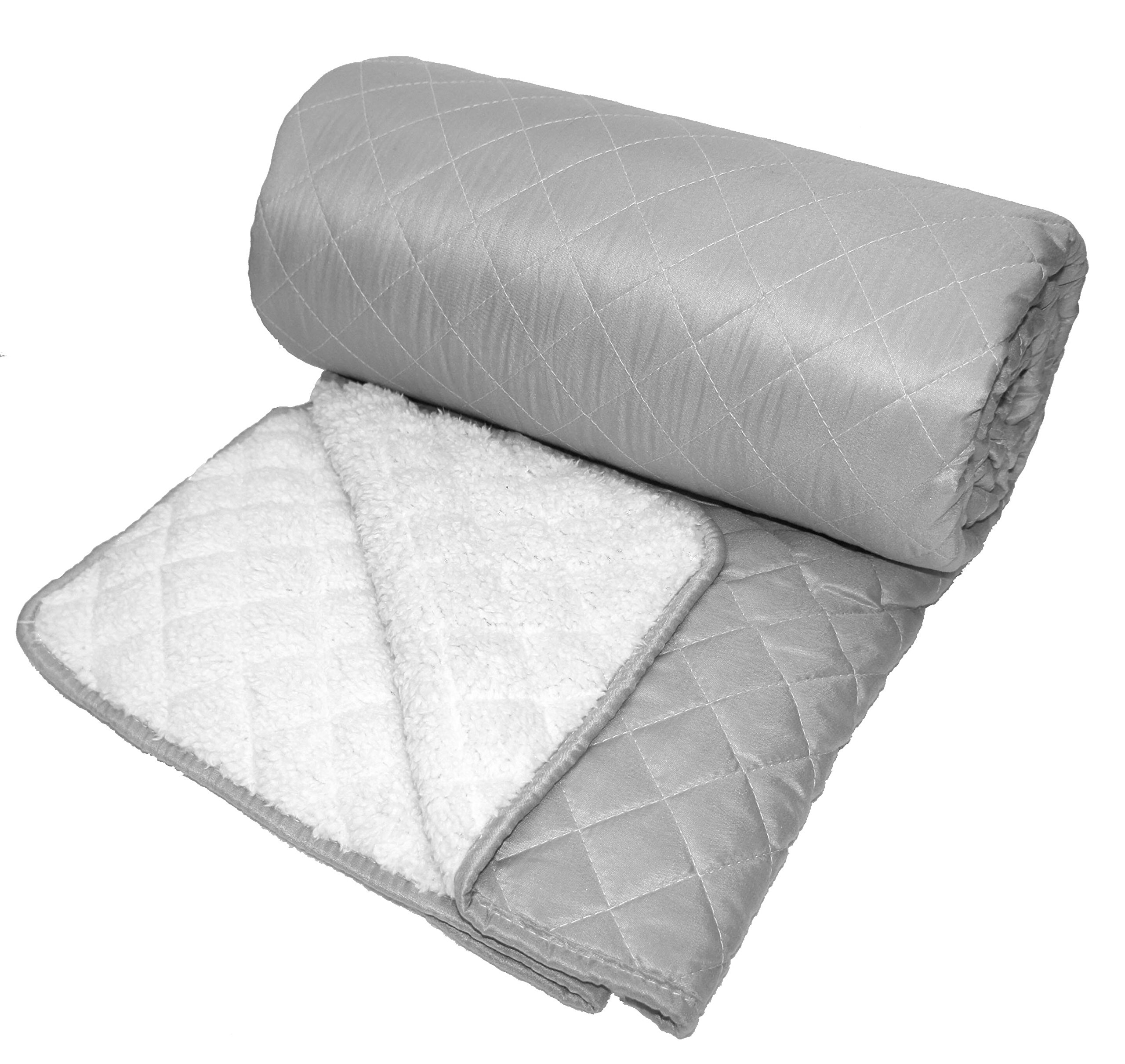 Sherpa Throws Blanket Double Bed Size Flannel Fleece Luxury Sofa Bed Large Soft Warm Throws (Quilted Throw Silver)