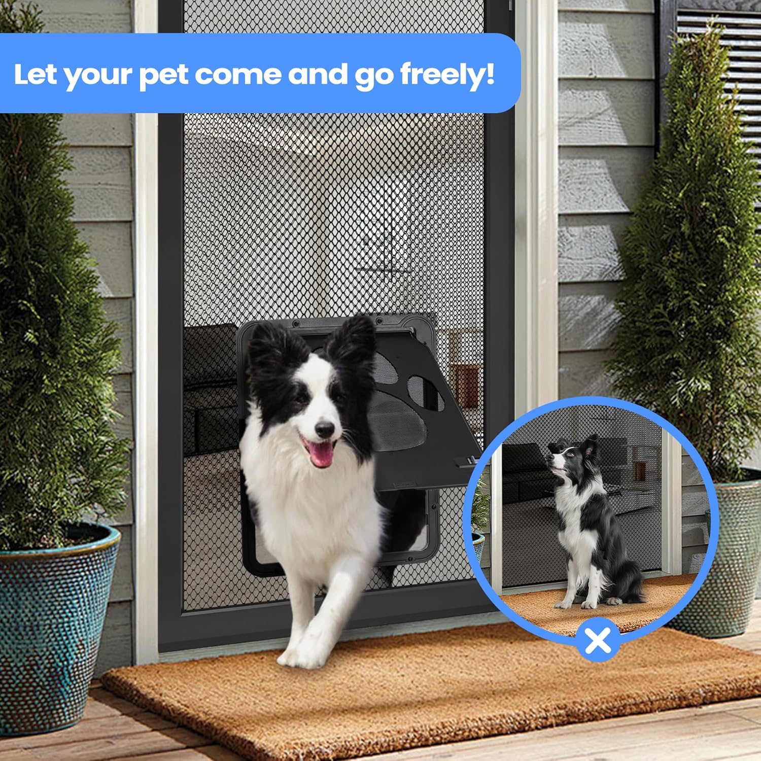 Large Dog Door for Screen Door, Lockable Doggy Door for Sliding Door, Automatic Closing Doggie Pet Screen Door, Build in Large Cat Screen Door