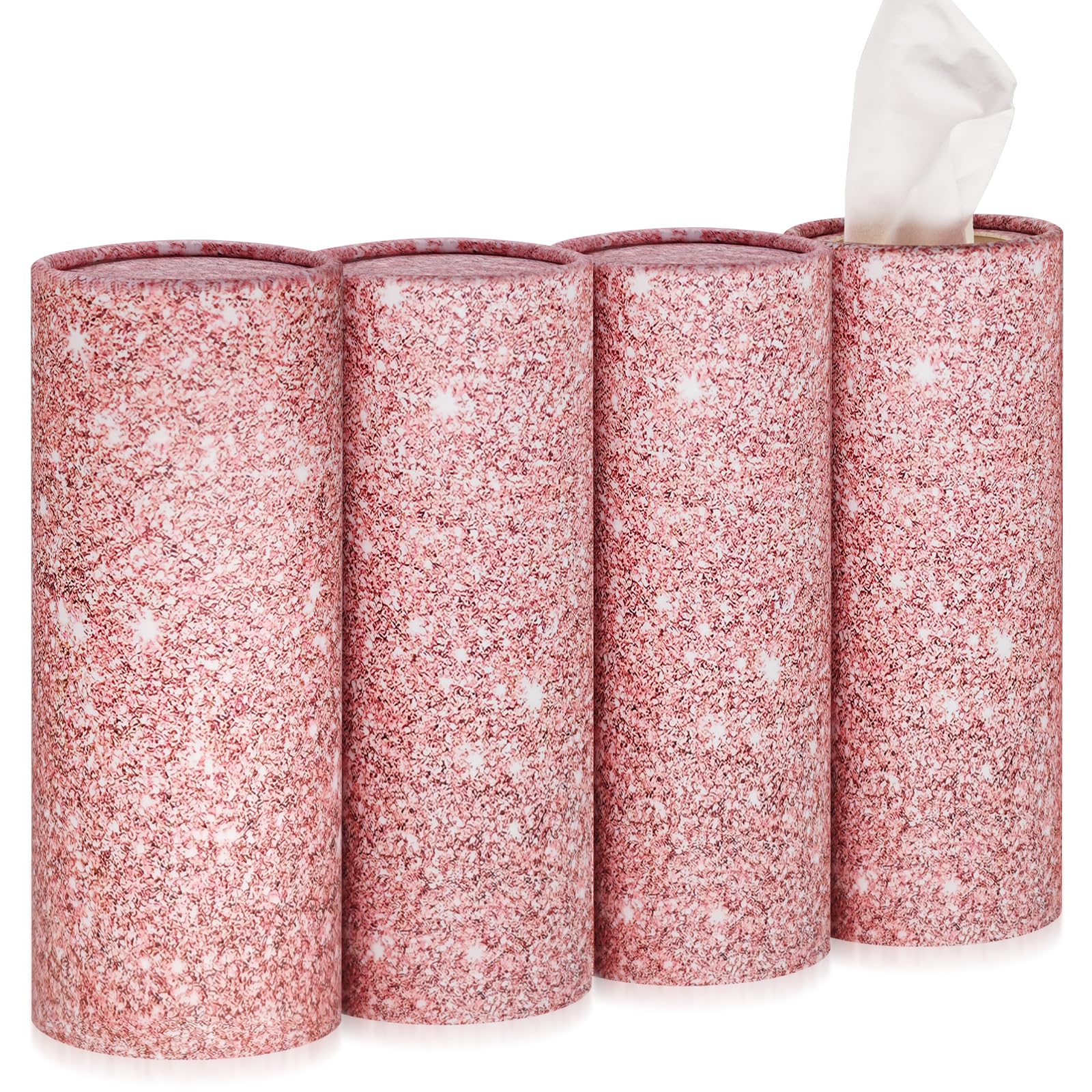 Car Tissues Holder,4 Pack Car Tissue Box with Facial Tissues,Travel Tissue Tubes for Car Cup Holder Tissues Cylinder Box Container (200 Tissues/3-ply) Rose Gold