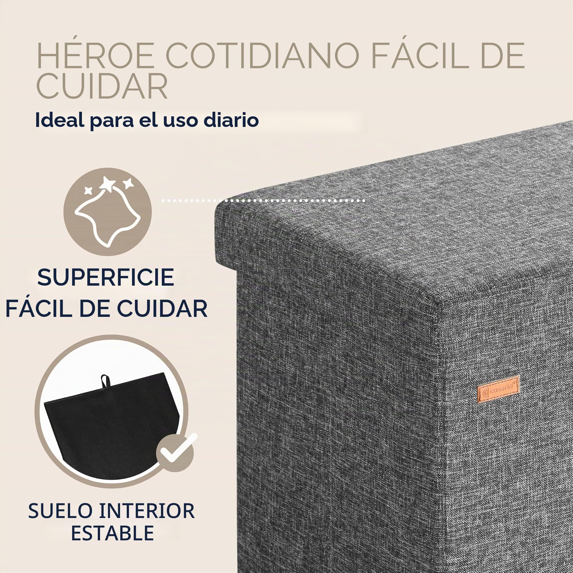 CASARIA® Banco Almacenaje Plegable Puff Reposapiés Otomana Almacenamiento Salón Dormitorio Capacidad Carga 300kg Resistente Efecto Lino 80x40x40cm Gris Oscuro