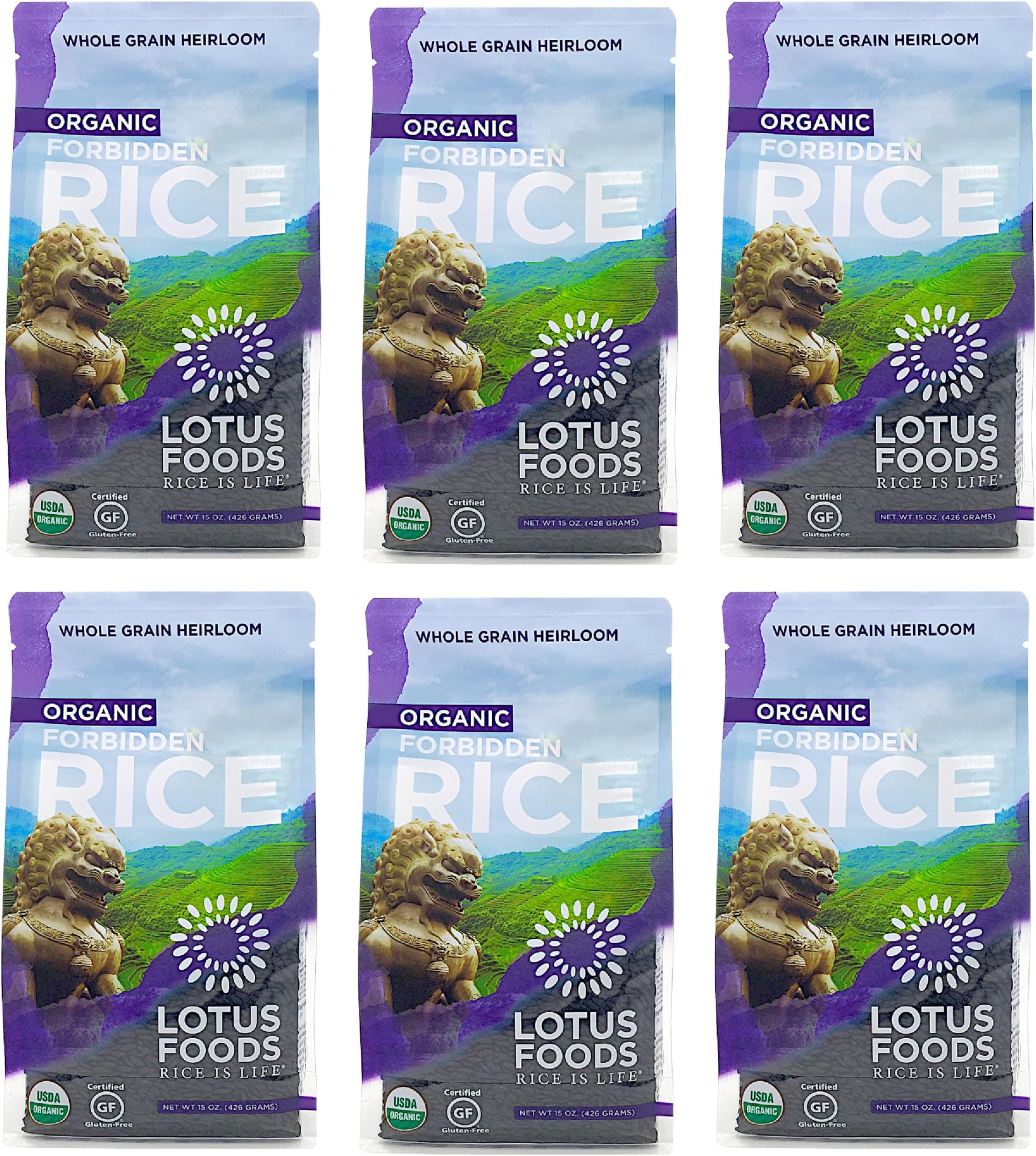Lotus Foods Bulk Organic Forbidden Rice, Non GMO - 15 Oz Bags (Pack of 6)
